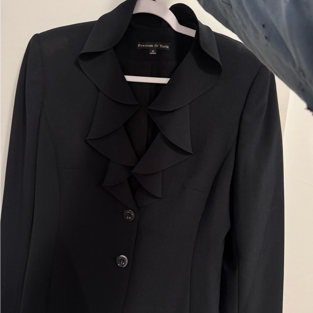 Preston & York Black Blazer with Ruffle Collar